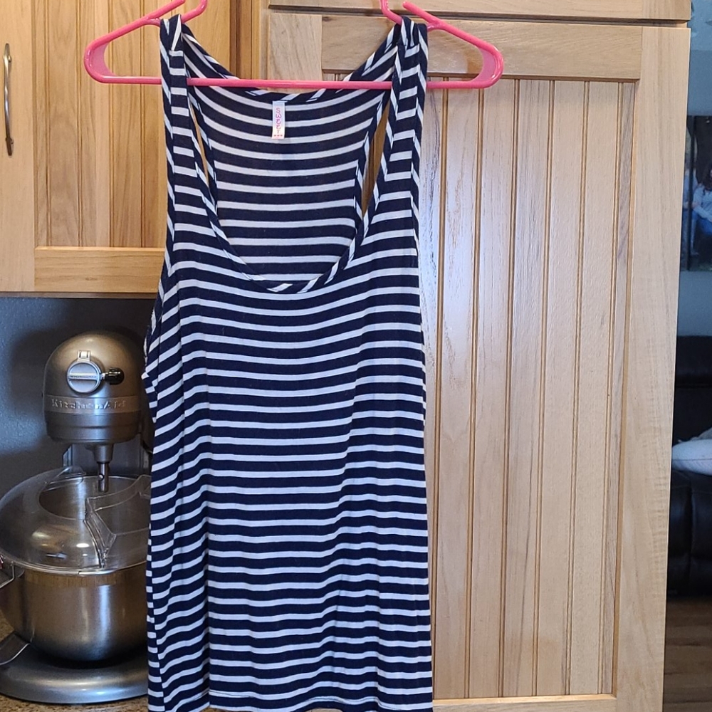 Women's, navy and white striped razer back tank